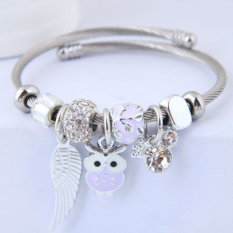 Beaded Owl Angel Wing Stainless Steel Bracelet - Intuitive Goddess 1111Intuitive Goddess 1111