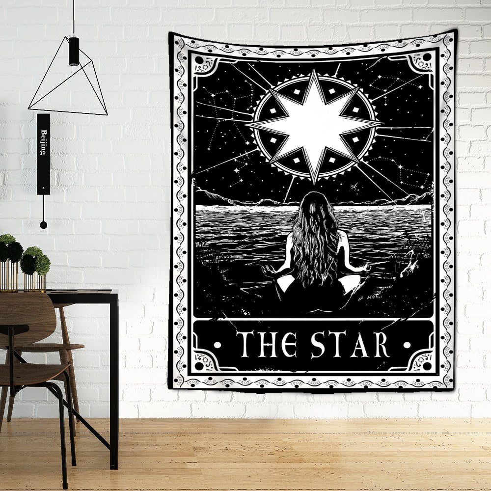 Black Tarot Cards Tapestry Wall Hanging Moon Star Medieval Europe Divination Hippie Tapiz Tapestry for Home Decor - Intuitive Goddess 1111Intuitive Goddess 1111