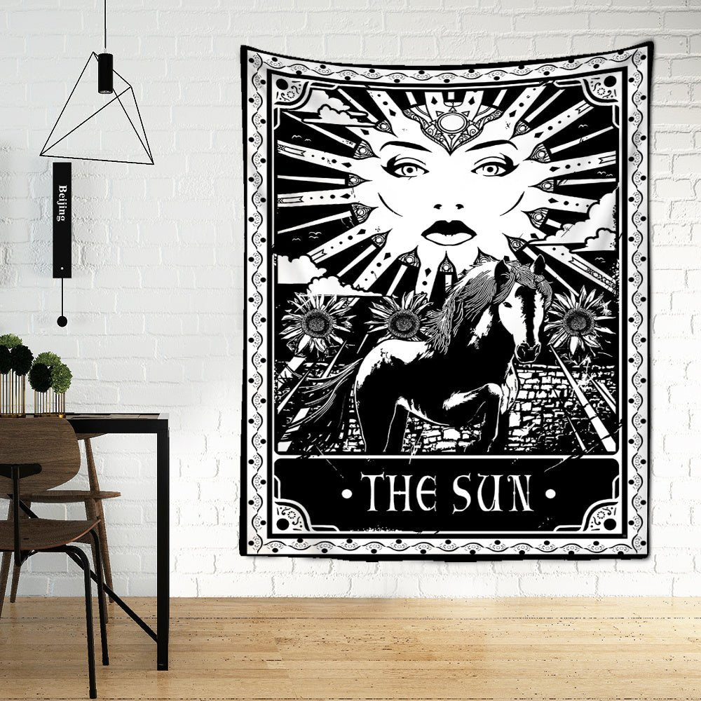 Black Tarot Cards Tapestry Wall Hanging Moon Star Medieval Europe Divination Hippie Tapiz Tapestry for Home Decor - Intuitive Goddess 1111Intuitive Goddess 1111