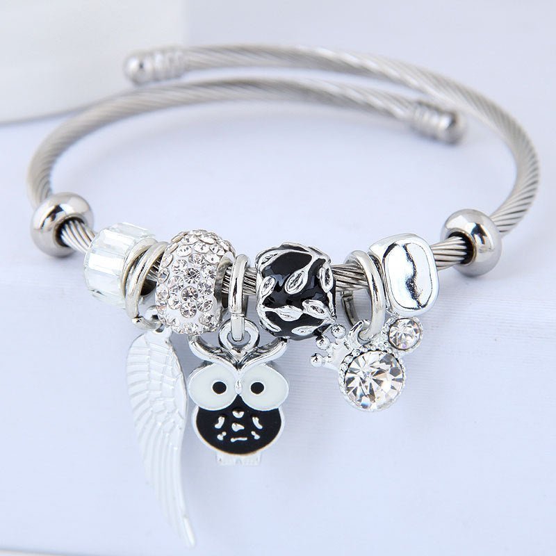 Beaded Owl Angel Wing Stainless Steel Bracelet - Intuitive Goddess 1111Intuitive Goddess 1111