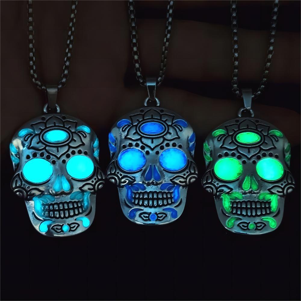 Halloween Luminous Skull Necklace With Day Of The Dead Lotus Pattern Personality Clavicle Necklace Fashion Jewelry Accessories - Intuitive Goddess 1111Intuitive Goddess 1111