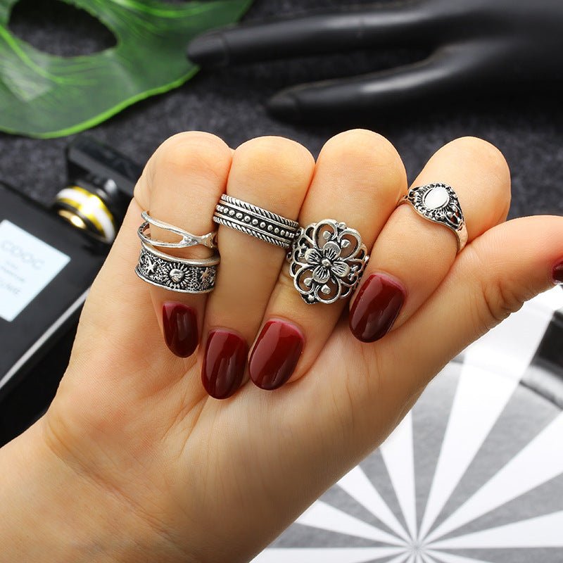 5 - piece Set Of Vintage Hollow Carved Ring - Intuitive Goddess 1111Intuitive Goddess 1111