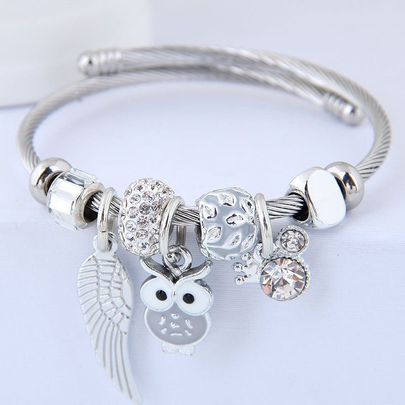 Beaded Owl Angel Wing Stainless Steel Bracelet - Intuitive Goddess 1111Intuitive Goddess 1111