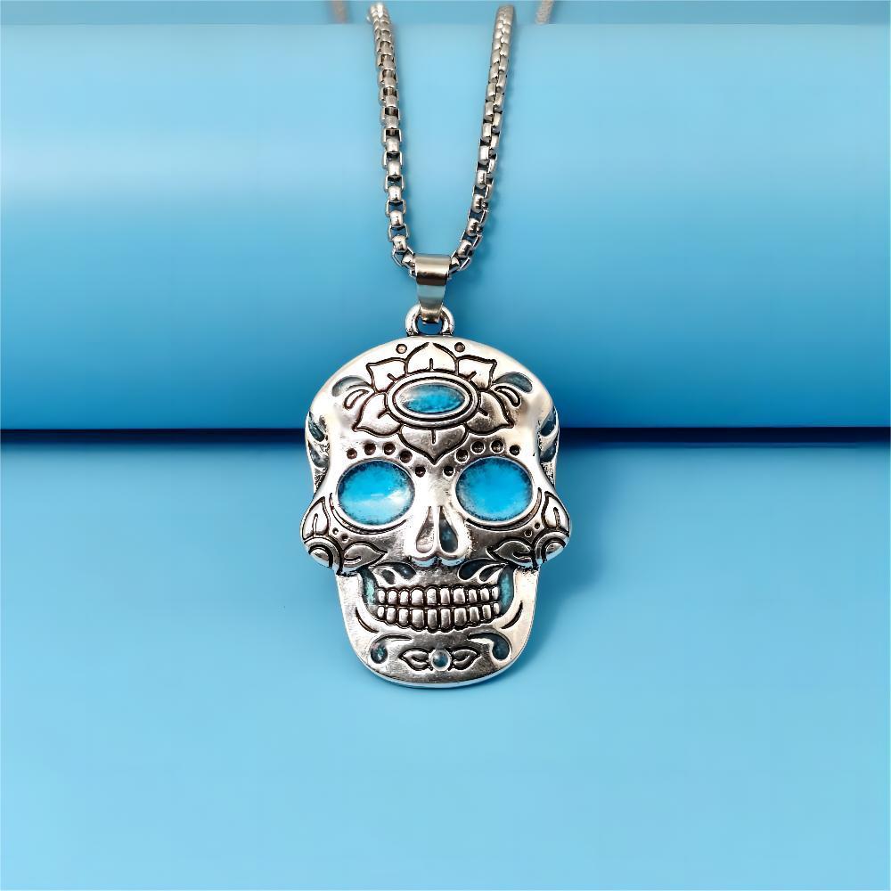 Halloween Luminous Skull Necklace With Day Of The Dead Lotus Pattern Personality Clavicle Necklace Fashion Jewelry Accessories - Intuitive Goddess 1111Intuitive Goddess 1111