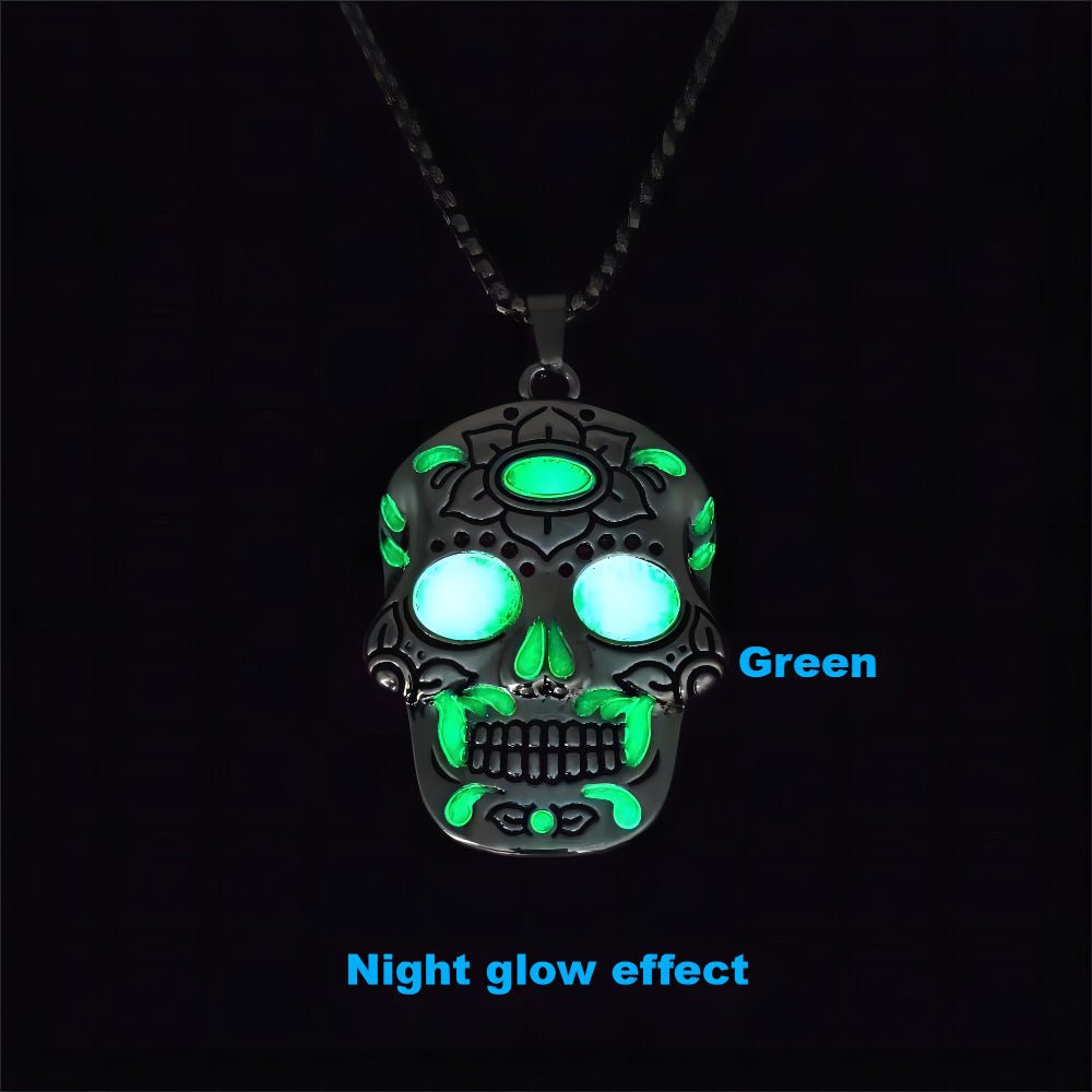 Halloween Luminous Skull Necklace With Day Of The Dead Lotus Pattern Personality Clavicle Necklace Fashion Jewelry Accessories - Intuitive Goddess 1111Intuitive Goddess 1111