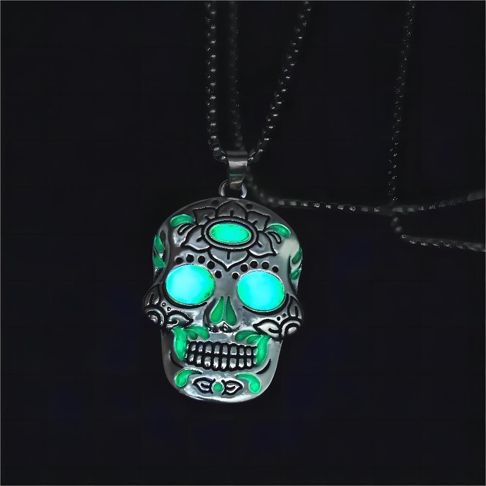 Halloween Luminous Skull Necklace With Day Of The Dead Lotus Pattern Personality Clavicle Necklace Fashion Jewelry Accessories - Intuitive Goddess 1111Intuitive Goddess 1111