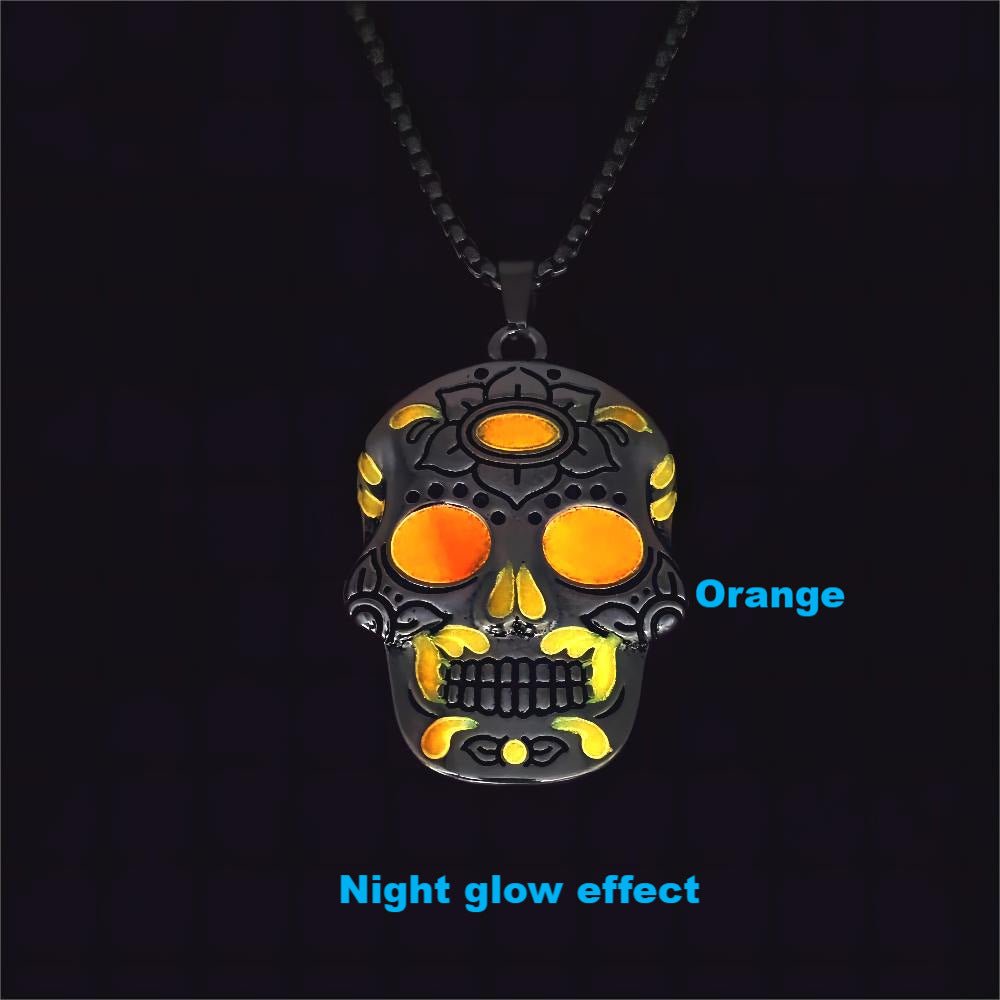 Halloween Luminous Skull Necklace With Day Of The Dead Lotus Pattern Personality Clavicle Necklace Fashion Jewelry Accessories - Intuitive Goddess 1111Intuitive Goddess 1111