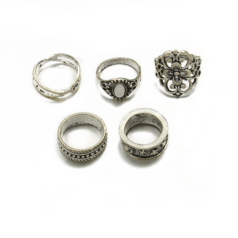 5 - piece Set Of Vintage Hollow Carved Ring - Intuitive Goddess 1111Intuitive Goddess 1111