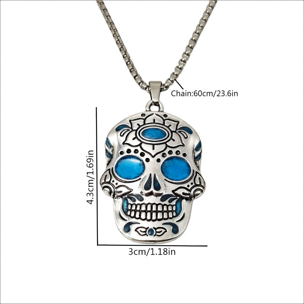 Halloween Luminous Skull Necklace With Day Of The Dead Lotus Pattern Personality Clavicle Necklace Fashion Jewelry Accessories - Intuitive Goddess 1111Intuitive Goddess 1111