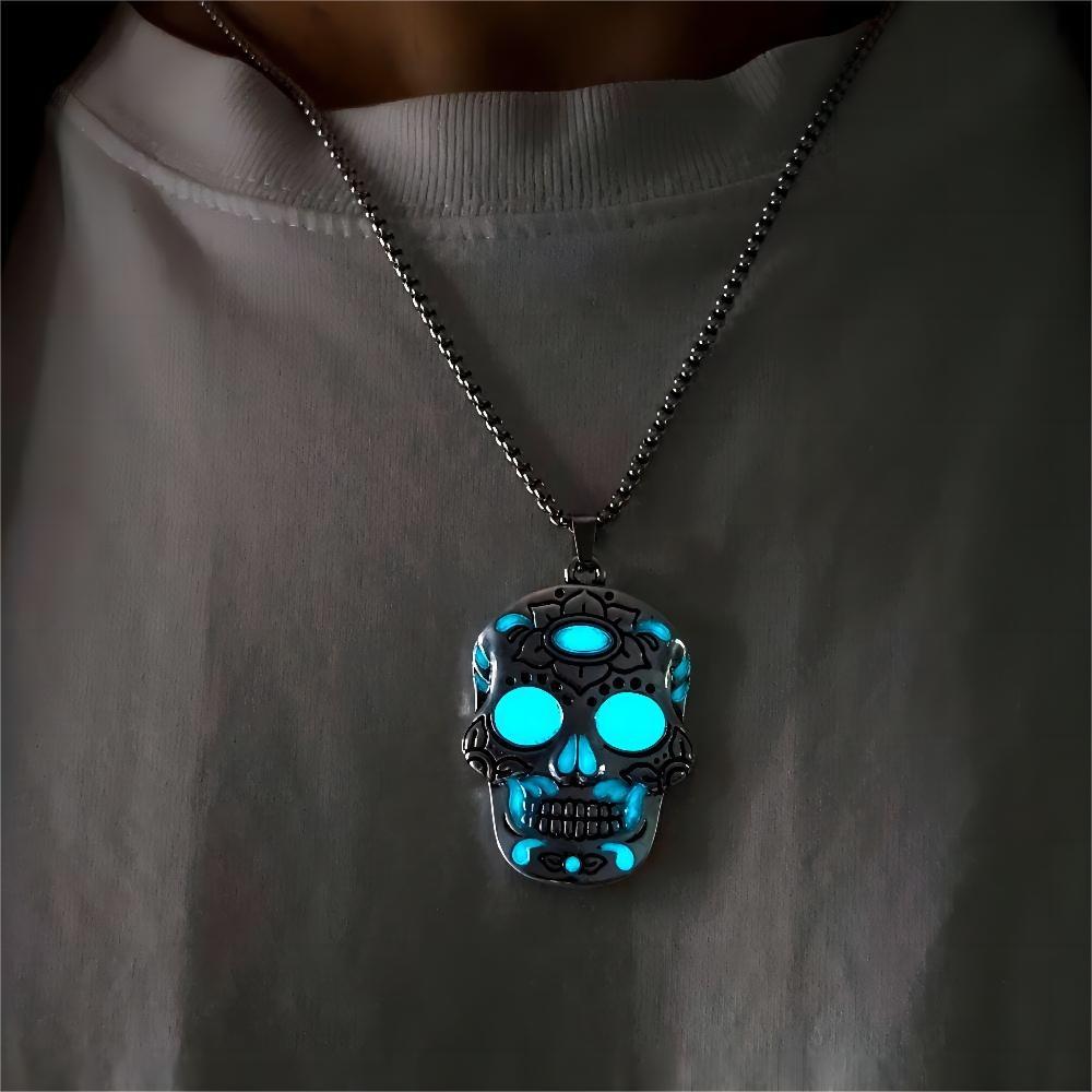 Halloween Luminous Skull Necklace With Day Of The Dead Lotus Pattern Personality Clavicle Necklace Fashion Jewelry Accessories - Intuitive Goddess 1111Intuitive Goddess 1111