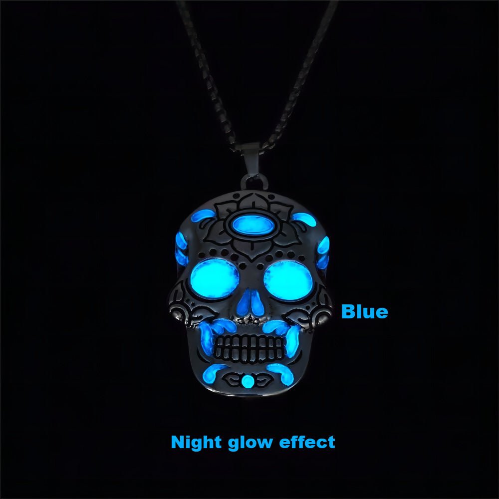 Halloween Luminous Skull Necklace With Day Of The Dead Lotus Pattern Personality Clavicle Necklace Fashion Jewelry Accessories - Intuitive Goddess 1111Intuitive Goddess 1111